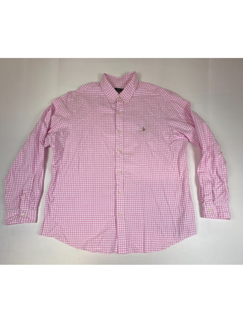 Polo Ralph Lauren Mens Shirt XXL Pink White Gingham Cotton Button Down